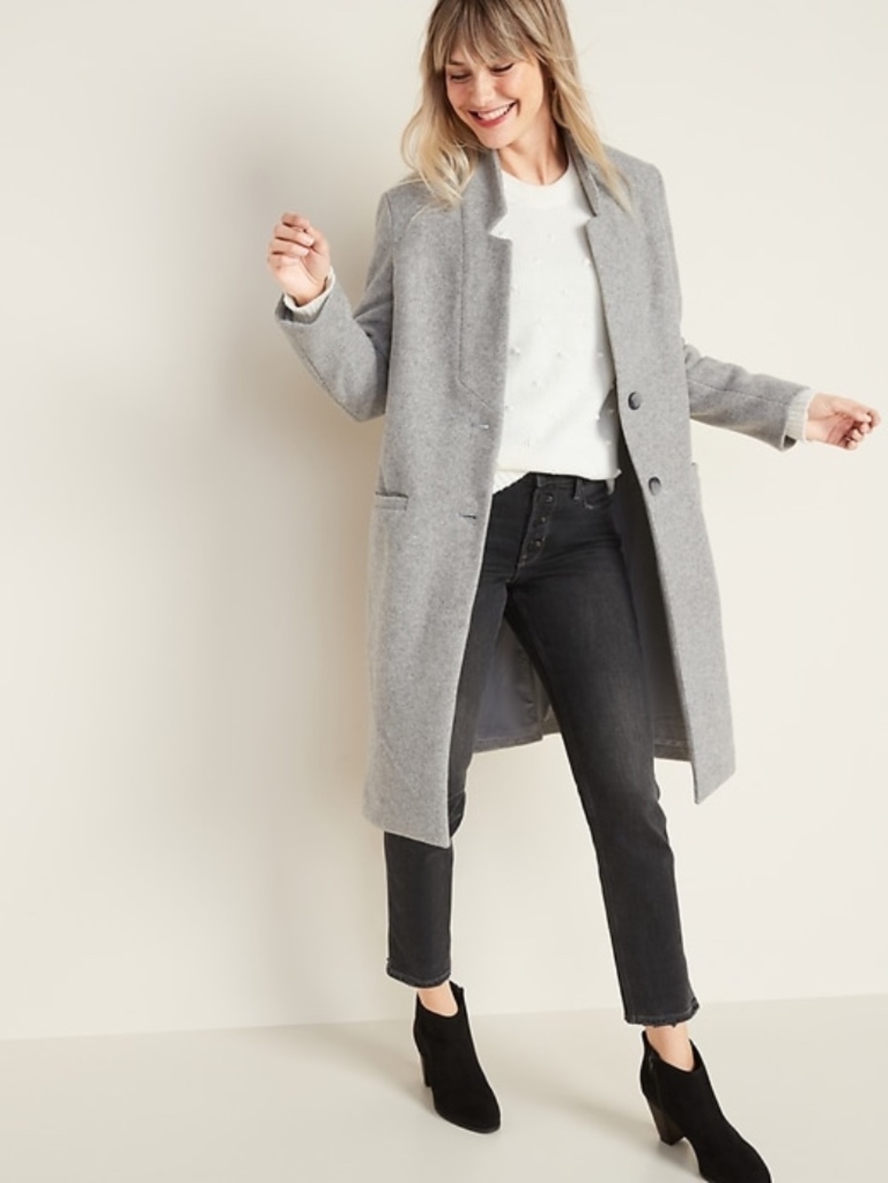 Old Navy Relaxed Soft Brushed Long Line Coat Wool Blend Grey Large